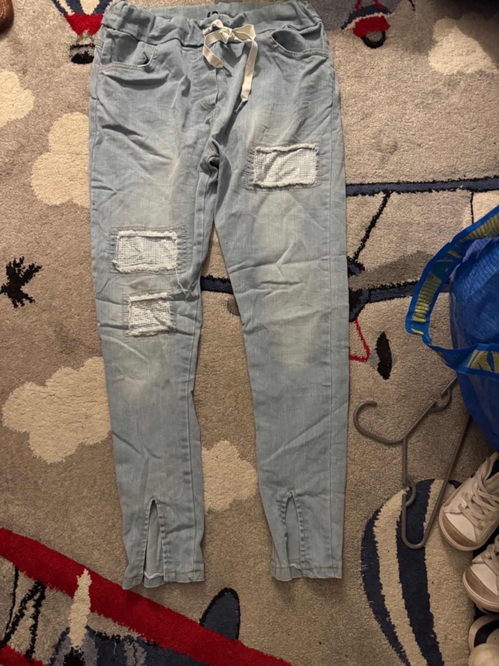 Light Blue Women's Distressed Drawstring Jeans